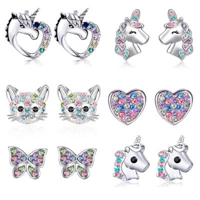 China Unicorn Stud Earrings Cute CLASSIC for Little Girl Kids Crystal Cat Rainbow Heart Star Earring Christmas Gift Jewelry for sale