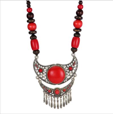 China BOHEMIA Women Bohemian Necklace Beaded Chain Ethnic Dance Sweater Necklace Moon Women's Style Necklaces Tibetan Silver Jewelry for sale