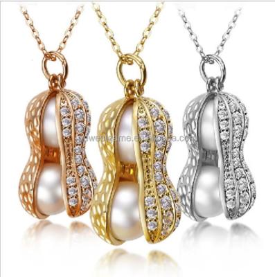 China Hot Sale Cute Pearl Peanut Necklace Gold Silver Rose Open Pendant Necklace Plated For Women Chain for sale