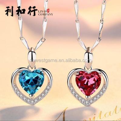 China Unique colorful casual/sporty necklace jewelry 925 ladies silver gilr love heart shaped crystal necklace for women for sale