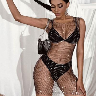 China Sheer Rhinestone Fishnet Dress Viable For Swimsuit Underwear for sale