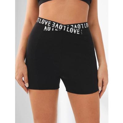 China New INS Fitness Gym Letter Band Overlap Waist Sports Breathable Seamless Knitted Shorts for sale