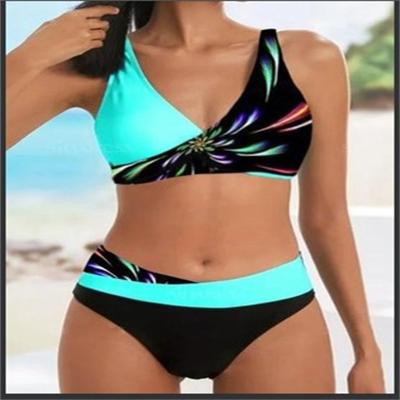 China European and American 2022 summer new waterproof swimwear sexy plain printed swimsuit stitching cross split bikini for sale