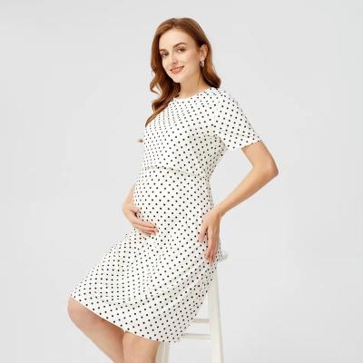 China Wholesale NEW 2022 Radiation Protection Dress Pregnant Clothes Round Neck Polka Dot Short Maternity Nursing Dress For Women Polka Dot for sale