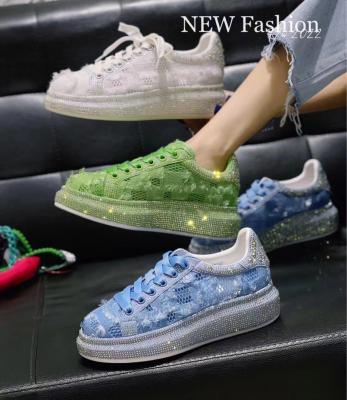 China 2022 fashion trend new plus size lace up women's shoes shape women walking style sports shoes trend rhinestone decoration board casual shoes for sale