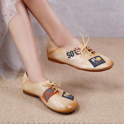 China 2022 Fashion Trend New Flat Women's Casual Shoes Oxford Lace-Up Casual Shoes Doll Retro Shoes Easy Matching Genuine Leather Flat Head Shoes for sale