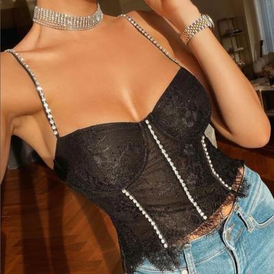 China European and American 2022 Fashion Eyelash Lace Polyester (Polyester) Strap With Diamond Sexy Bottoming Tube Top Underwear External Wear for sale