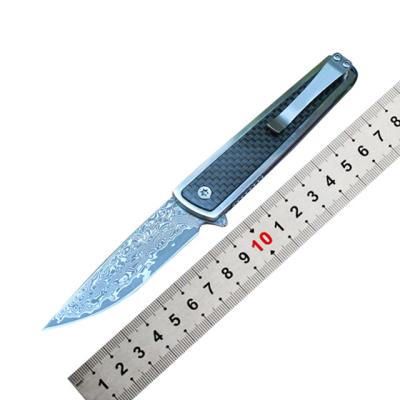 China Non-variable High Density Warrior Carbon Fiber Damascus Steel Blade EDC Camping Folding Pocket Knife for sale