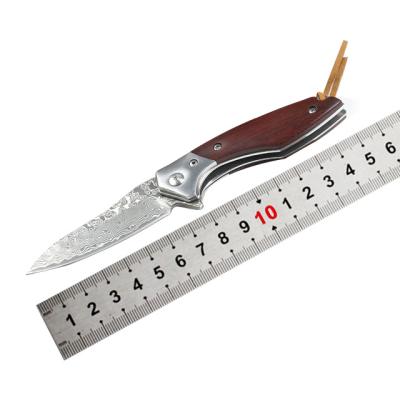 China Non-variable Folding Pocket Knife Wooden Handle With Damascu Blade With Leather Case for sale