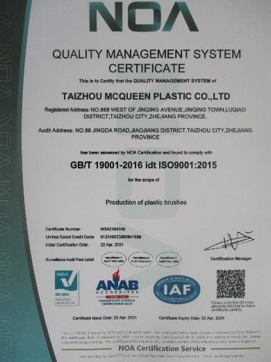 ISO9001 - Taizhou Mcqueen Plastic Co., Ltd.