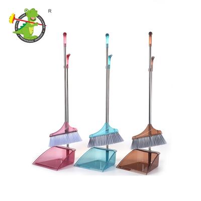 China Home Hot Selling Long Handle Iron Stick Household Saving Broom With Plastic Dustpan Set for sale