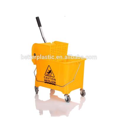 China Multifiunction Sustainable Luxury Single Side Press Wringer / Plastic Yellow Mop Bucket With Wringer for sale