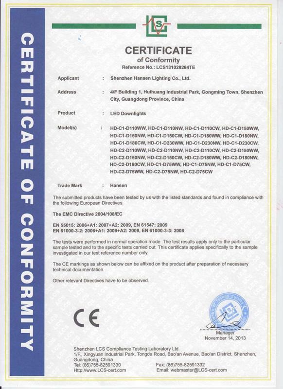 CE - Guangzhou Hansen Lighting Industry Co., Ltd.