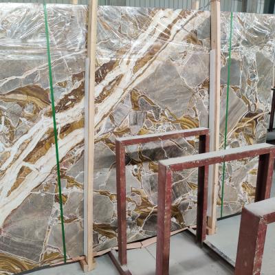 China Buffett Modern Golden Chinese Marble Natural Stone For Hotel Project Villa Office Wall Decoration Stone Polished Slab Tile Thickness 18mm for sale