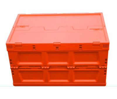 China Sustainable Orange Color Plastic Collapsible Container Collapsible Crate With Lid en venta