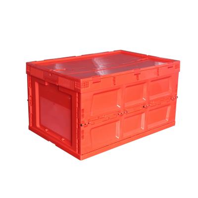 China Red Collapsible Plastic Collapsible Crate And 80L Viable Color Container With Lid Te koop