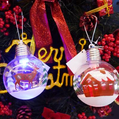 China Festival Stuff New Style LED Christmas Decoration Supplies Plastic Transparent Reindeer Snowman Booth Pattern Christmas Ball for sale