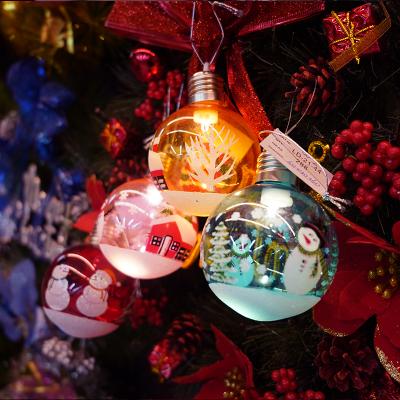 China Popular Festival Stuff Christmas Real Lighted Decoration Supplies Background Matte Glowing Christmas Ornaments Balls Santa Snowman Print Bulb Shape for sale