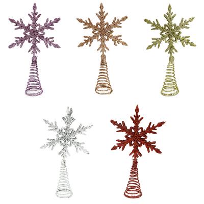 China Various Colors Eco-Friendly Wholesale Custom Christmas Ornament Hollow Out Gold Powder Glitter Snowflake Christmas Tree Topper for sale