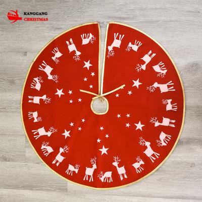 China In Stock YIWU Custom Wholesale Christmas Decoration Supplies Red Reindeer Sublimation Tree Skirt Polyester Material for sale