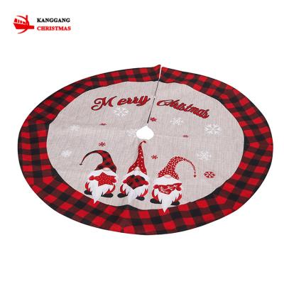 China In Stock Factory Outlet Sublimation Christmas Decoration Supplies Red Black Lattice Snowflake Christmas Elf Tree Skirt for sale