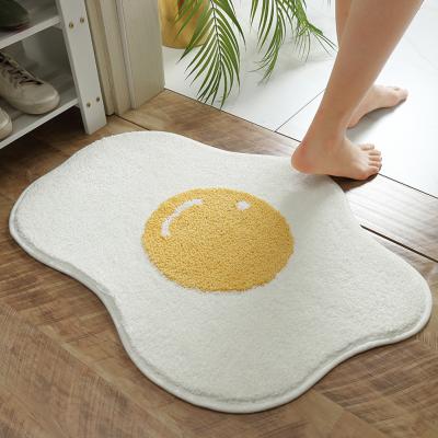 China Washable Fancy Soft Cute Yellow Egg Shape Mat Cartoon Plush Water Absorbent Bathroom Carpet For Kids Room for sale