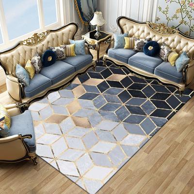 China Washable Nordic Living Room Upholster Geometric Modern Printed Crystal Velvet Floor Mat For Bedroom Bedside for sale