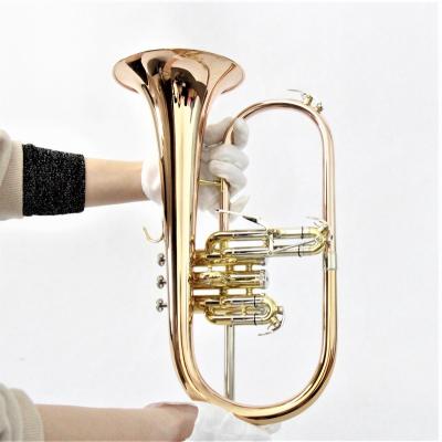 China Top grade brass flugel horn instruments rose golden bugle good prices brass flugel horn for sale