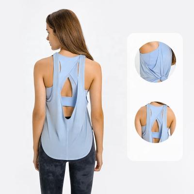 China fuzhoudaisiya breathable women backless tanks with sports bra 2 in 1 sets sports fitness wear for sale