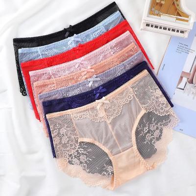 China Large Size Nylon/Cotton Lace Sexy Underwear Women Traceless Hollow Out Pure Mesh Cotton Underwear For Women for sale