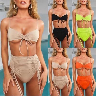 China fuzhoudaisiya QUICK DRY Women's Sexy High Waist Solid Color Beach Swimwear Bikini With Strap for sale