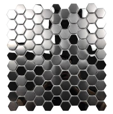 China Modern Black color stainless steel mosaic tile hair line finish with polish mixed Hexagon shape Metal mosaic tile for sale