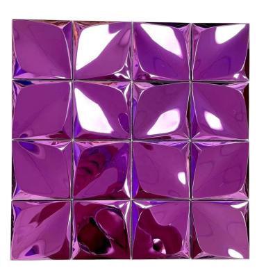 China Modern 3D Purple color stainless steel mosaic tile hair line finish with polish mixed Hexagon shape Metal mosaic tile for sale