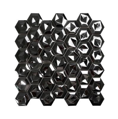 China Modern 3D surface Black color stainless steel mosaic tile hair line finish with polish mixed Hexagon shape Metal mosaic tile for sale