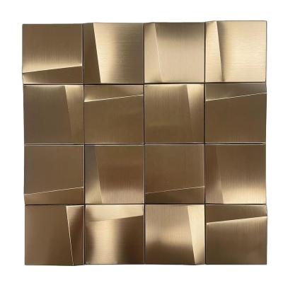 China Modern 3D surface Rose Gold  color stainless steel mosaic tile hair line finish with polish Metal mosaic tile for sale