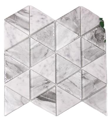 China Parquet Triangle shape Inkjet light grey color with Stone grain glass mosaic crystal glass mosaic for sale