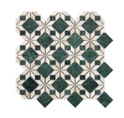 China Parquet Waterjet marble mosaic  flower shape natural stone mosaic marble mix stainless mossaic tile for sale