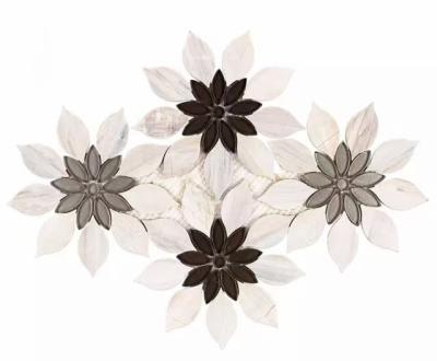 China Parquet Waterjet marble mosaic Lily shape natural stone mosaic marble  mosaic tile for sale