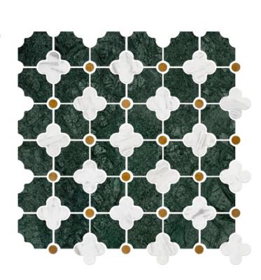 China Parquet Waterjet marble mosaic  flower shape natural stone mosaic marble mix stainless mossaic tile for sale