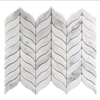 China Parquet Waterjet marble mosaic Leaf shape natural stone mosaic marble mix stainless mossaic tile for sale