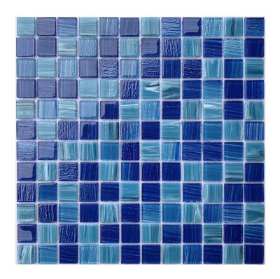 China Parquet Blue color High-quality Traditional Glass mosaic Mix crystal glass mosaic tile for swimming pool can be make by customize for sale