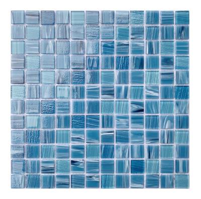 China Parquet Blue color High-quality Traditional Glass mosaic Mix crystal glass mosaic tile for swimming pool can be make by customize for sale