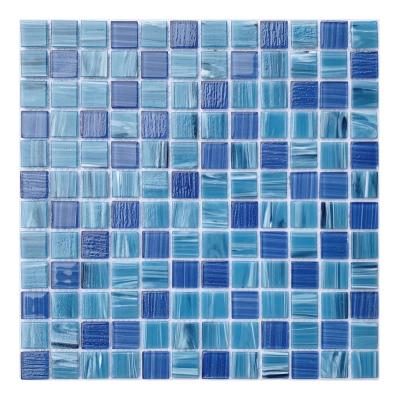 China Parquet Blue color High-quality Traditional Glass mosaic Mix crystal glass mosaic tile for swimming pool can be make by customize for sale