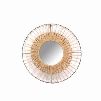 China Bamboo and Rattan Handwork Style Nordic Vintage Modern Bohemian Round Wall Mirror for sale