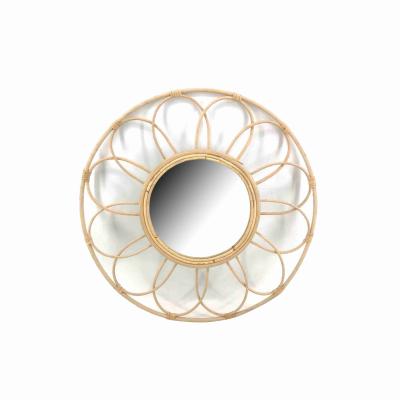 China Nordic Style Bohemian Bamboo and Round Rattan Handwork Rattan Mirror Wall Decor for sale