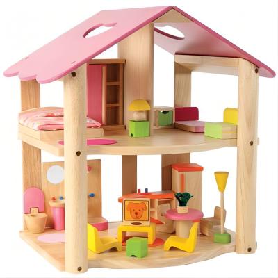 China Wholesale Pretend Play Pretend Play Doll House Wooden Miniature Children Toy Set Doll House For Wooden Doll House for sale