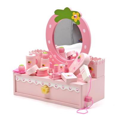 China Hot Selling Children's Furniture Set Learning Toy Girls Wooden Make Up Mini Table Wooden Dressing Table for sale