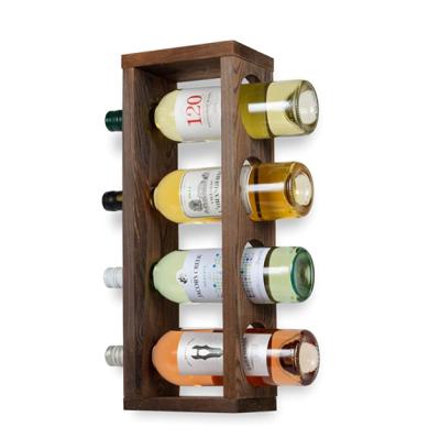 China Sustainable Shelving For Household Wine Bottle Display Stand Fashionable Wall Mounted Wooden Rack Holds 5 Bottles And 2 Glasses for sale