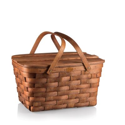 China Sustainable Export Quality Wooden Handmade Picnic Fruit and Vegetable Basket Dried Fruit Candy Bread Basket with Stand for sale