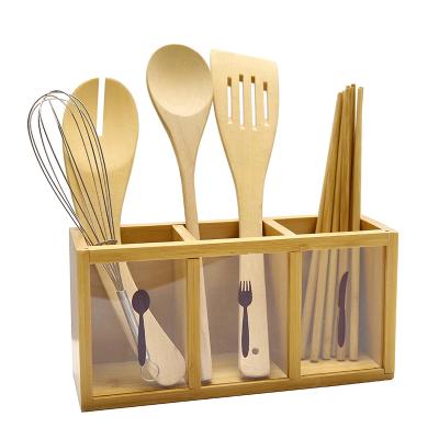 China Viable Multifunctional Wooden Chopstick Cage Rack Tableware Storage Fork Cage Spoon Holder for sale